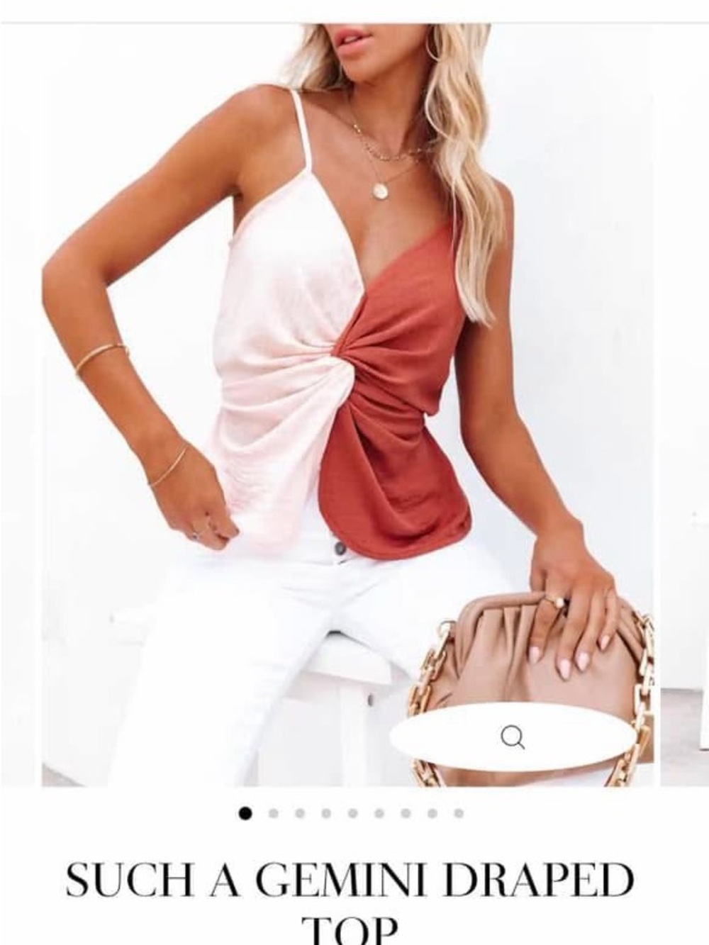Gemini Draped Twist Cami Tank Top - Pink & Rust